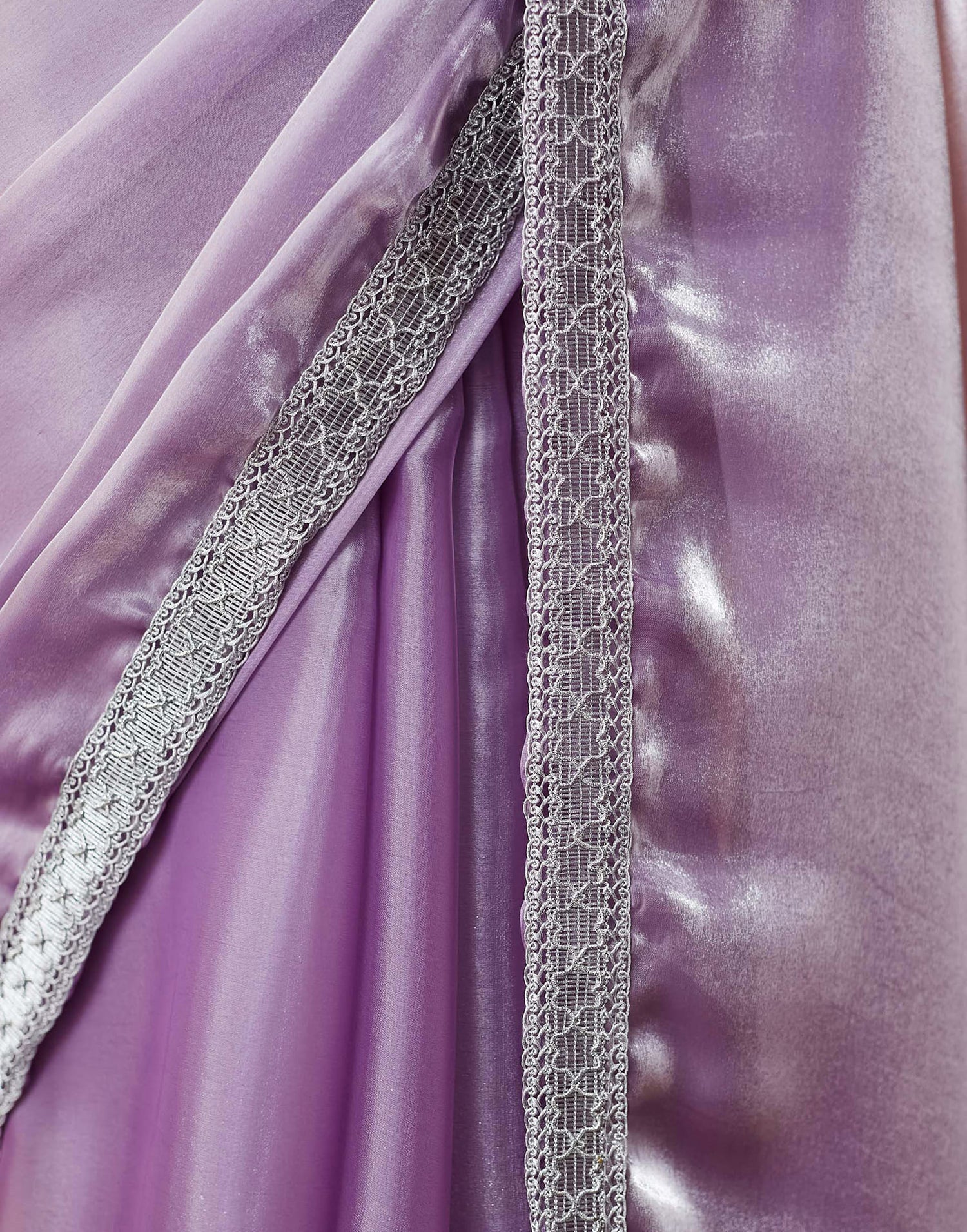 Light Purple Silk Lace Plain Saree