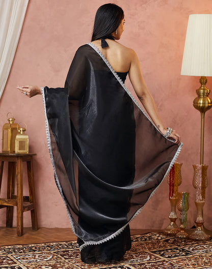 Black Silk Lace Plain Saree