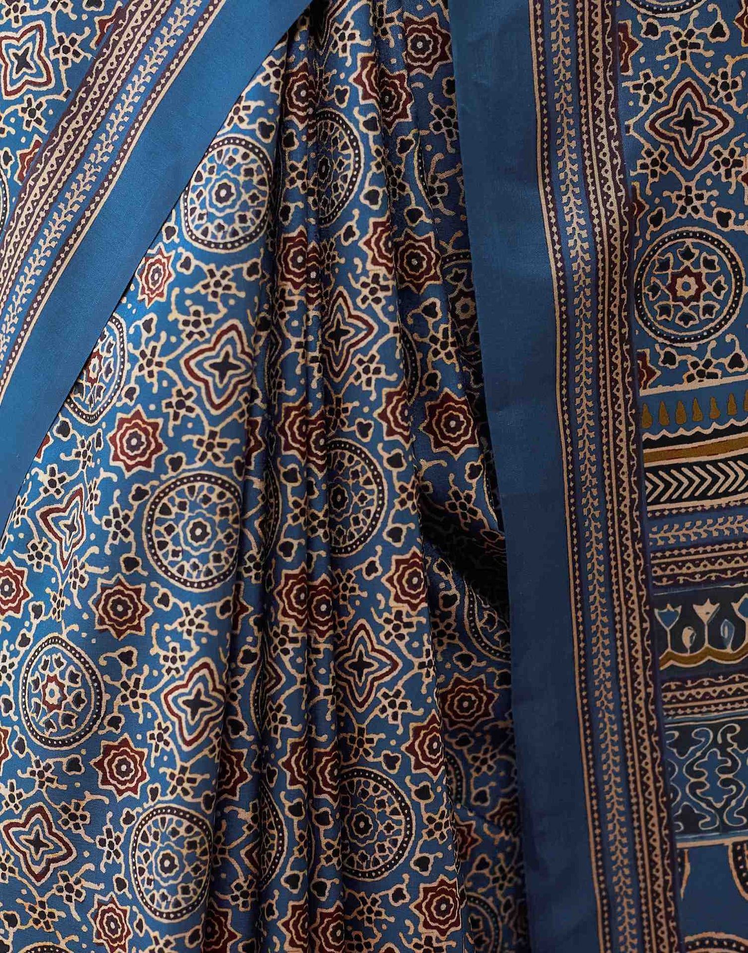 Royal Blue Ajrakh Printed Silk Saree