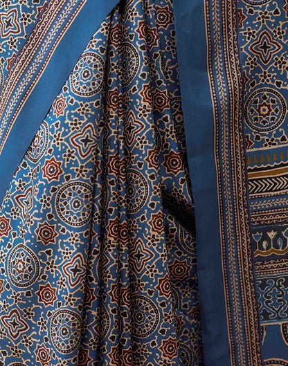 Royal Blue Ajrakh Printed Silk Saree