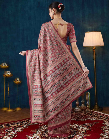 Rust Brown Ajrakh Printed Silk Saree