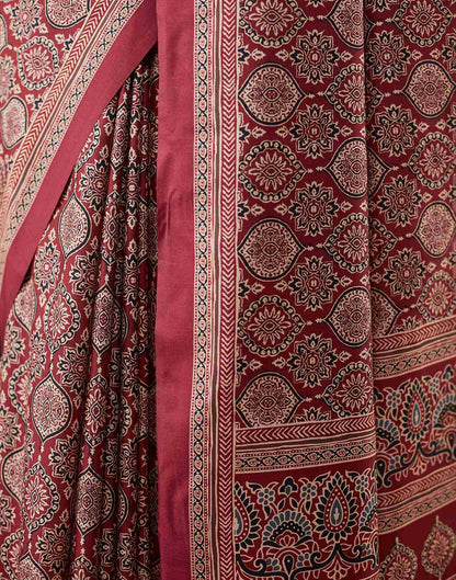 Rust Brown Ajrakh Printed Silk Saree