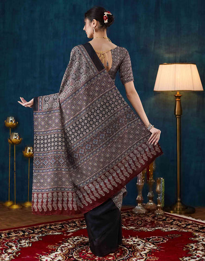 Black Ajrakh Printed Silk Saree