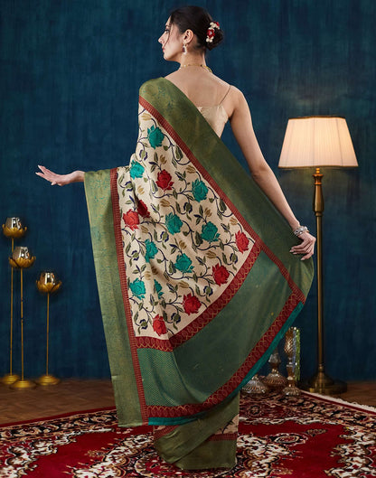 Beige Printed Silk Saree