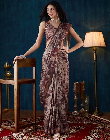 Dark Beige Printed Silk Saree