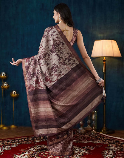 Dark Beige Printed Silk Saree