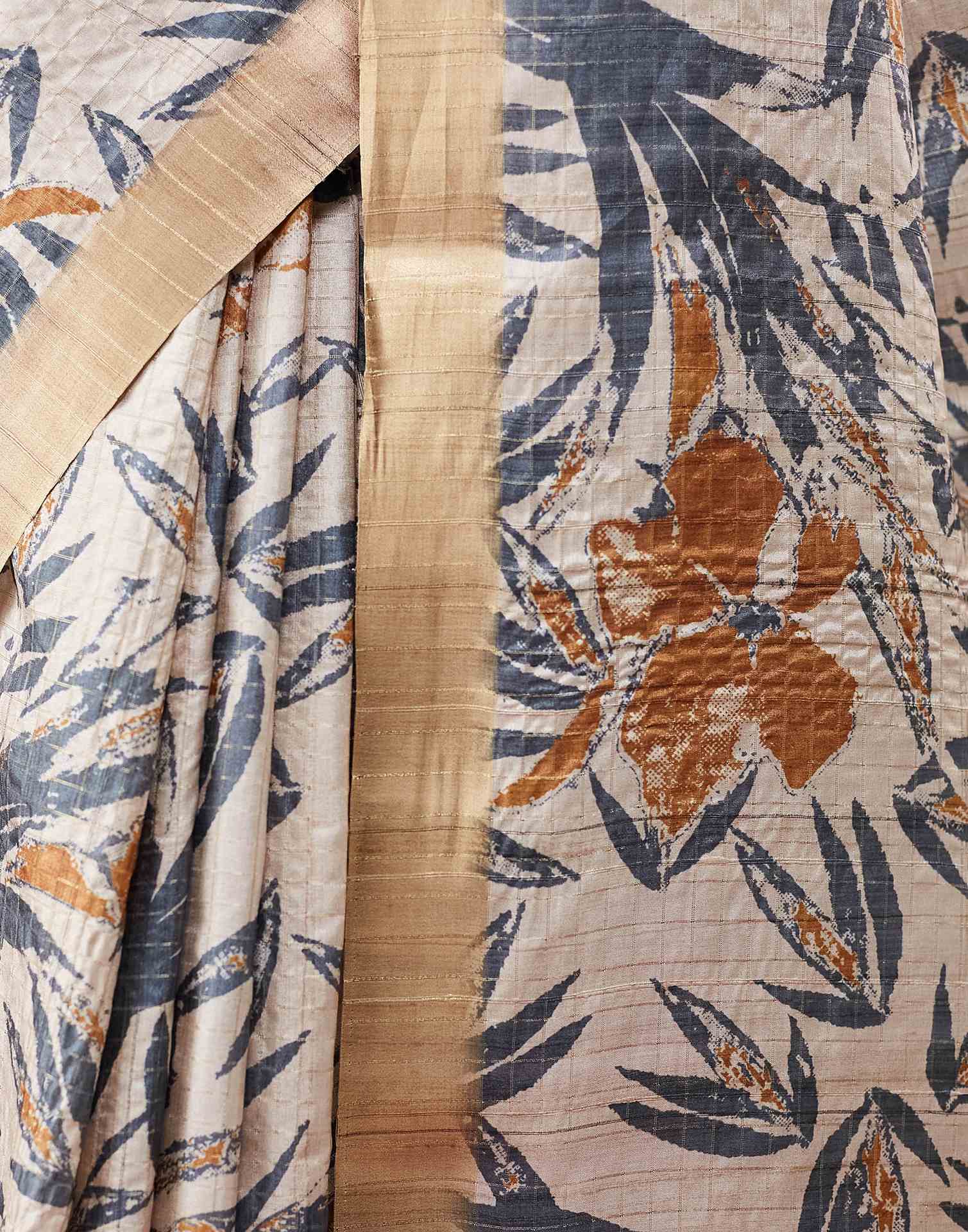 Beige Printed Silk Saree