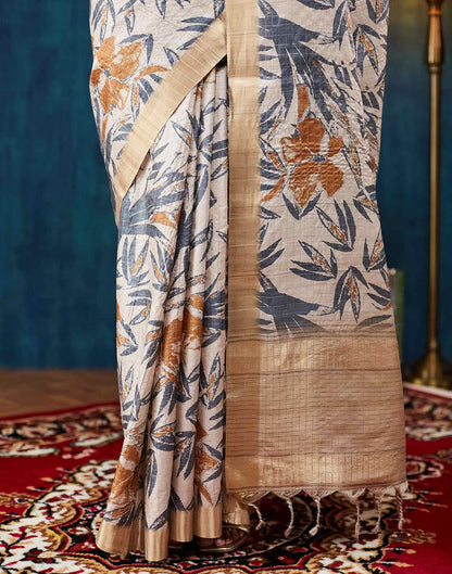 Beige Printed Silk Saree