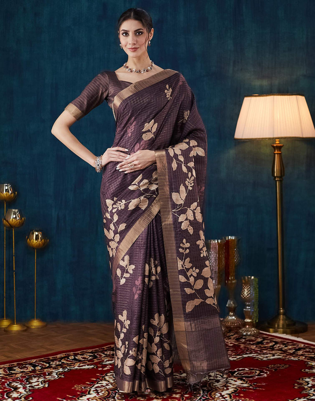 Wine Printed Silk Saree