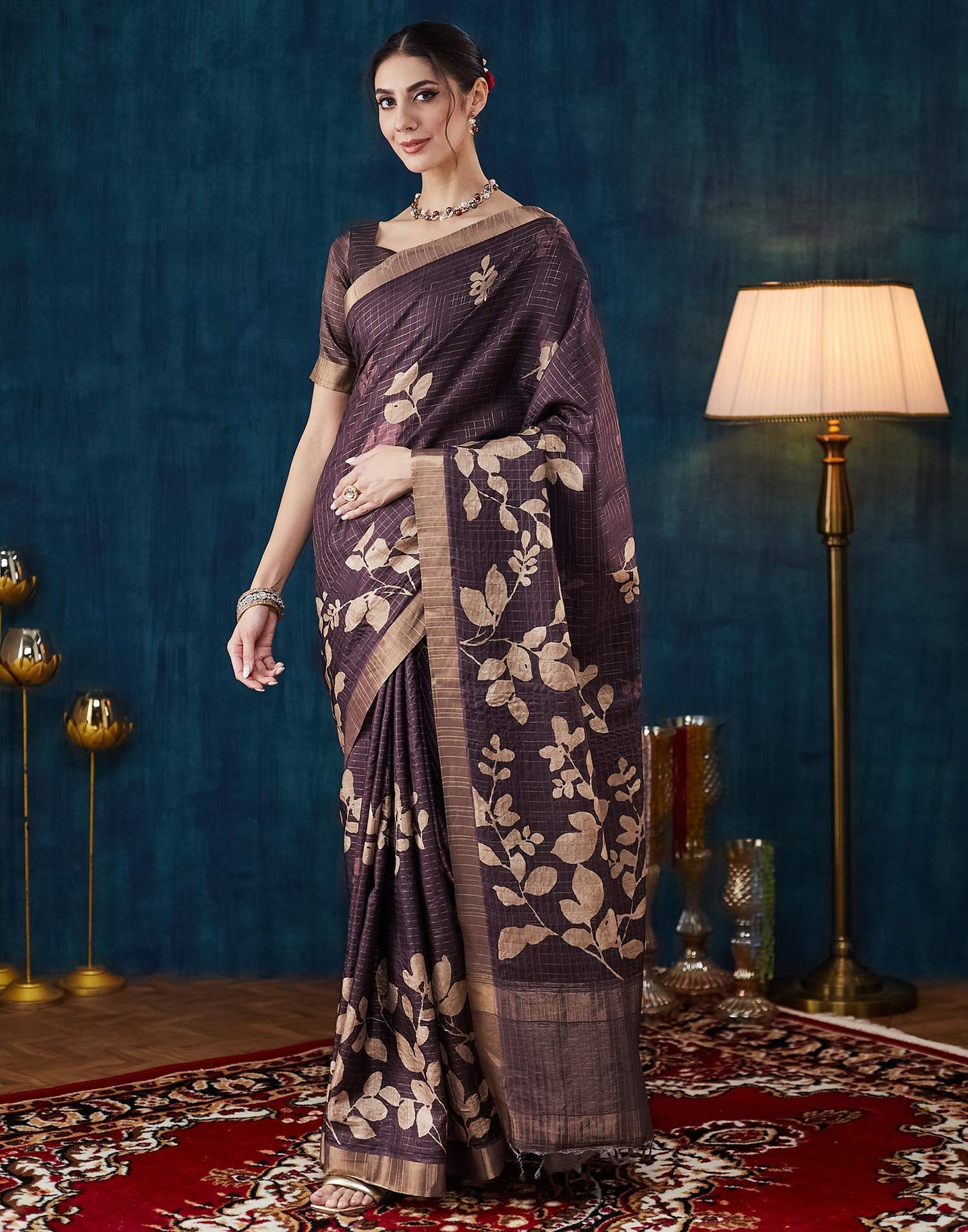 Wine Printed Silk Saree