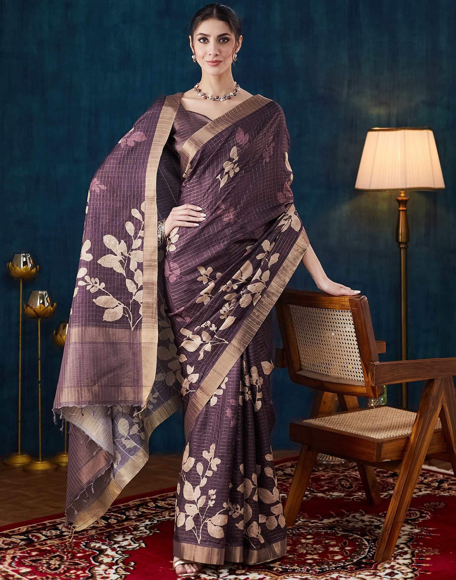 Wine Printed Silk Saree