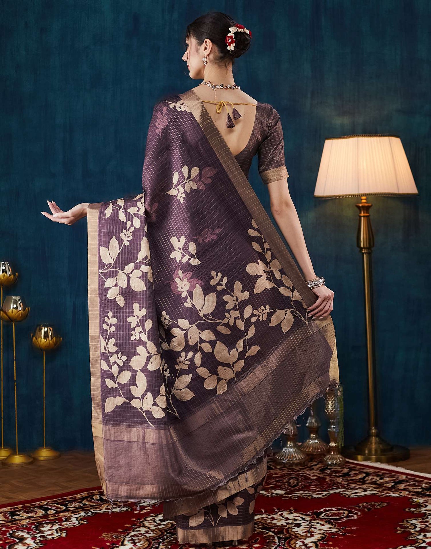 Wine Printed Silk Saree