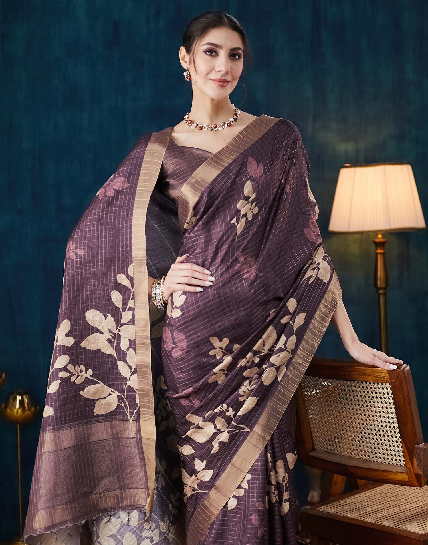 Wine Printed Silk Saree