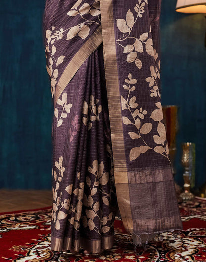 Wine Printed Silk Saree