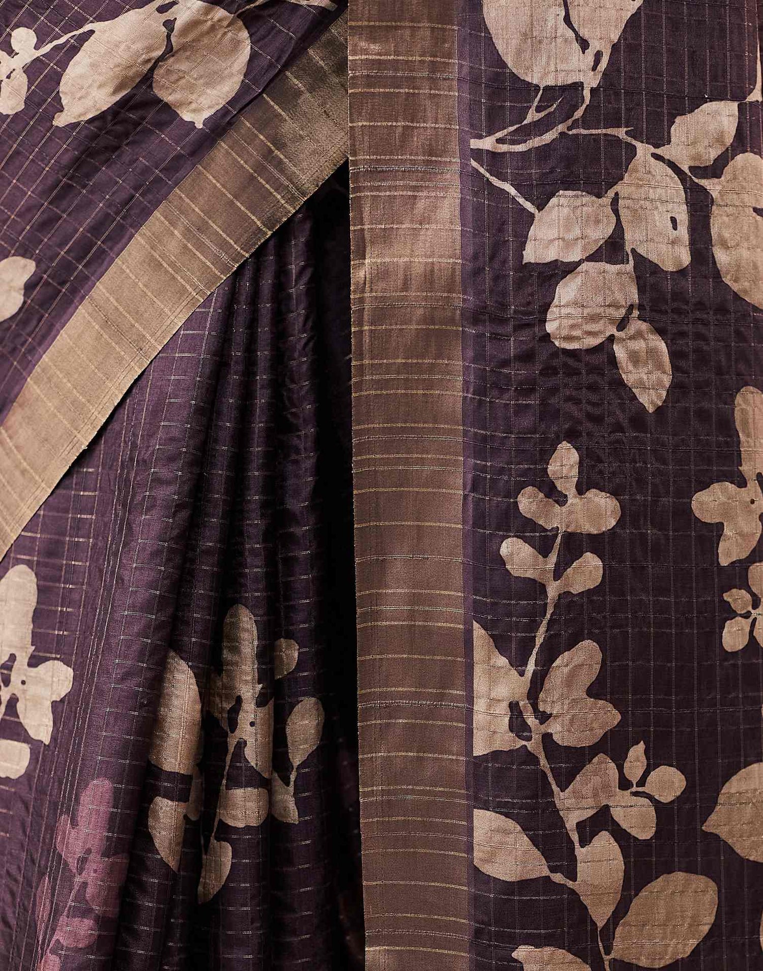 Wine Printed Silk Saree