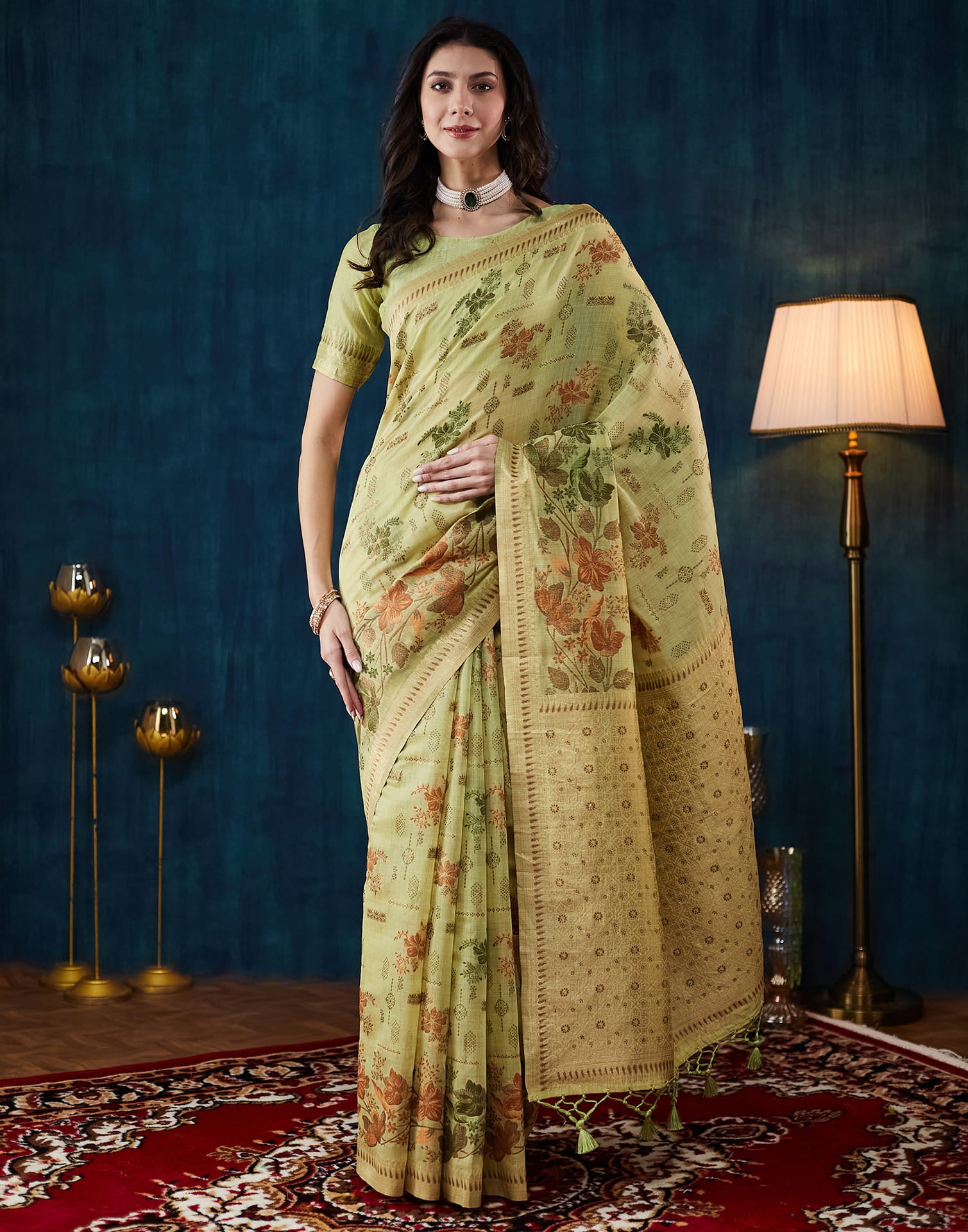 Light Green Chanderi Weaving Woven Saree