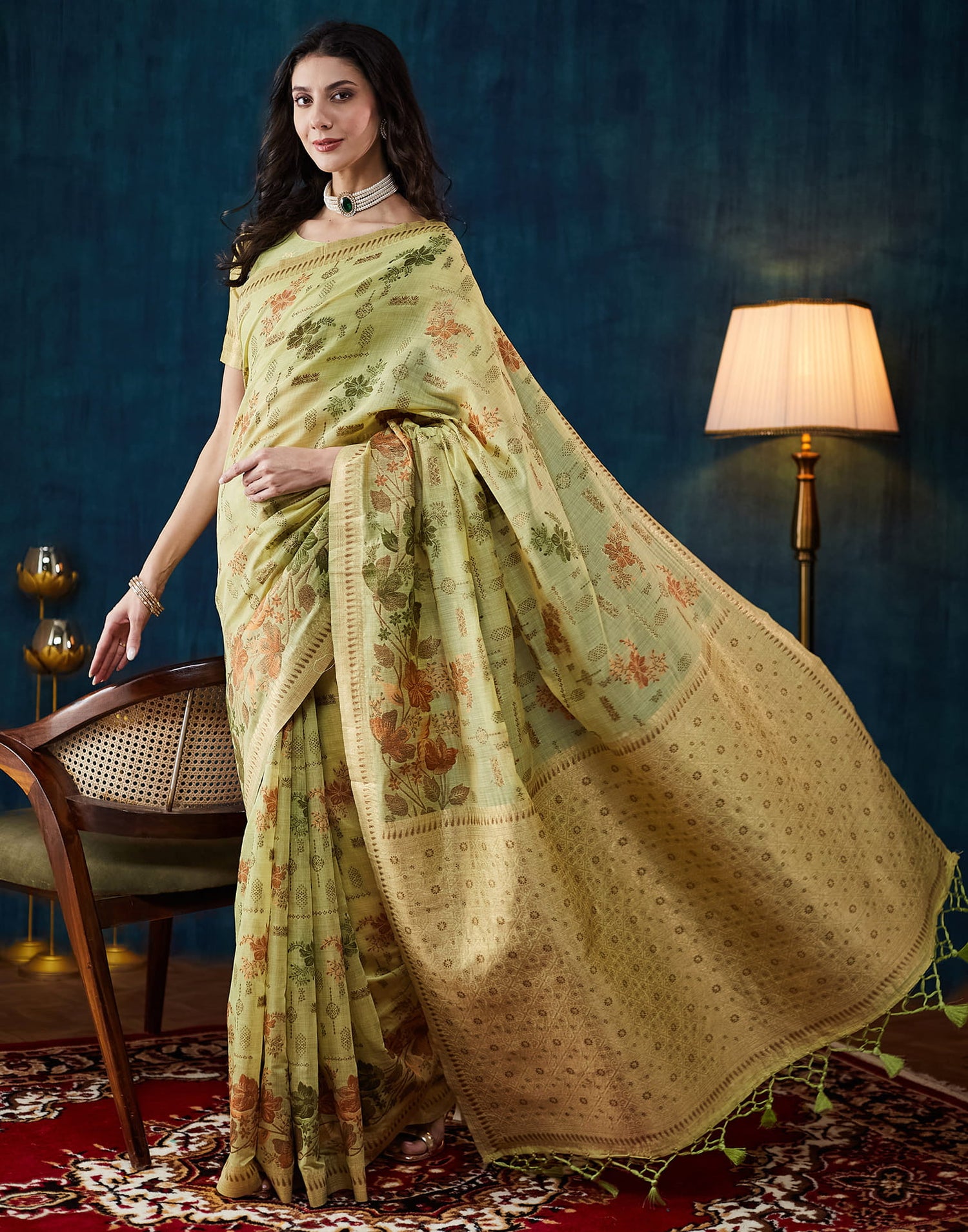 Light Green Chanderi Weaving Woven Saree