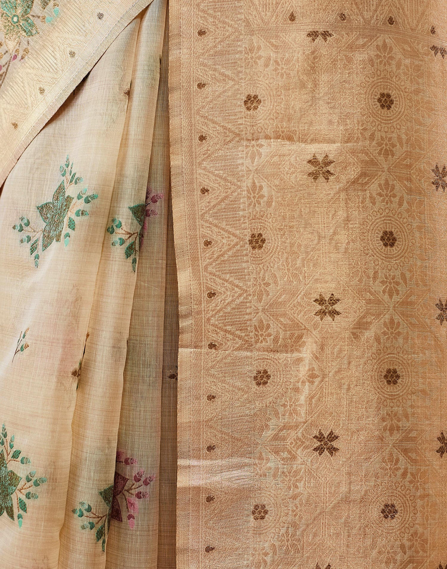 Beige Chanderi Weaving Woven Saree