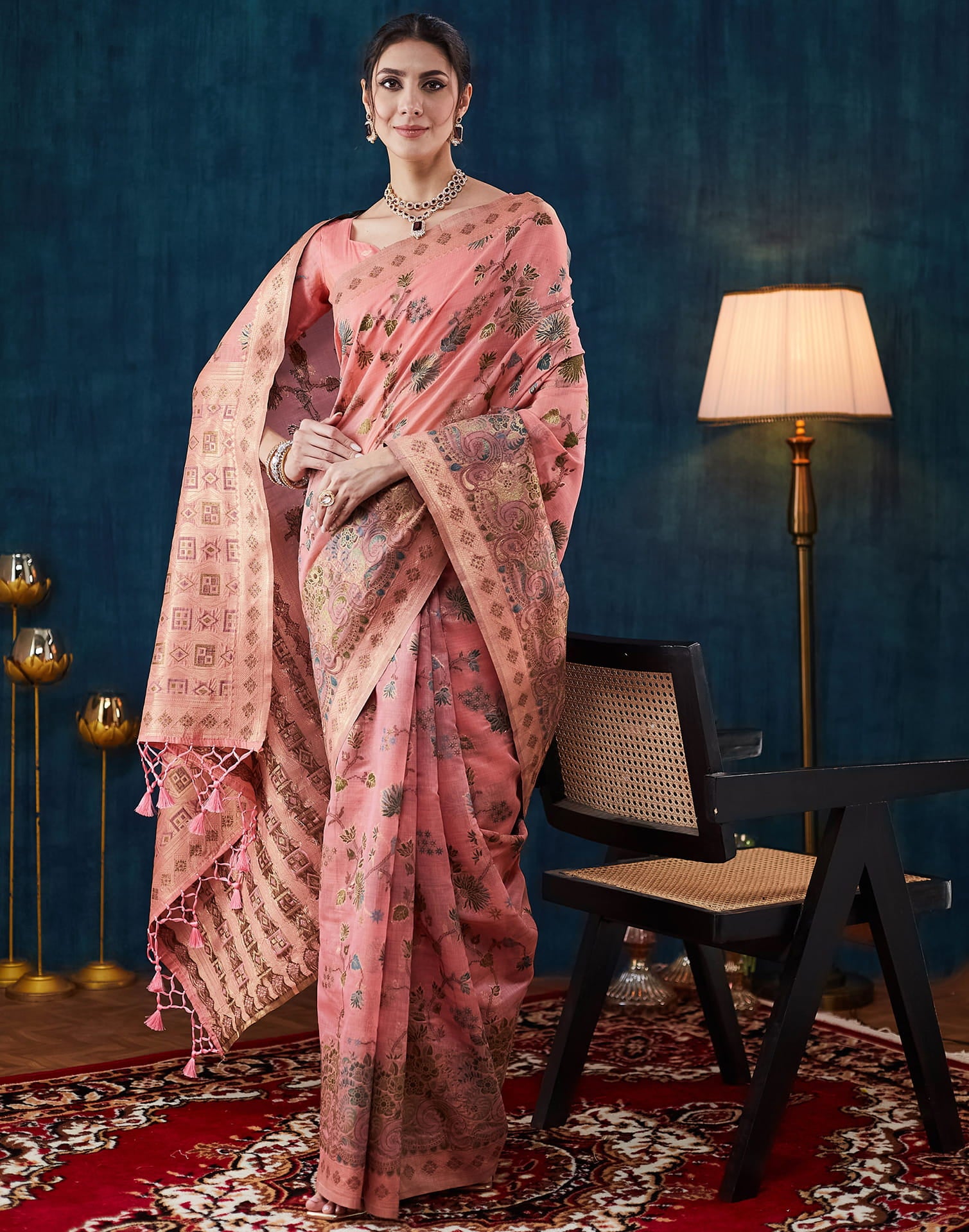 Light Pink Chanderi Weaving Woven Saree