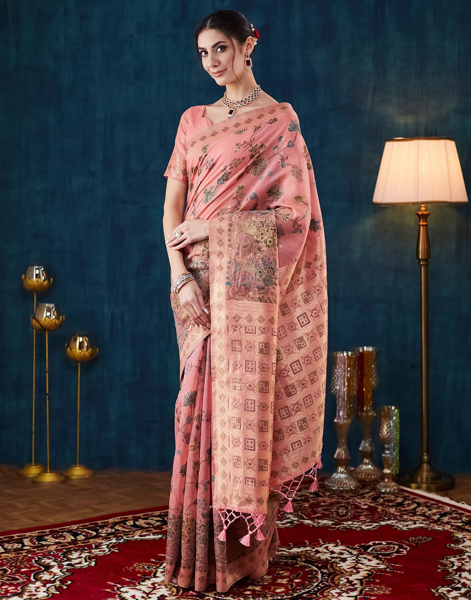 Light Pink Chanderi Weaving Woven Saree