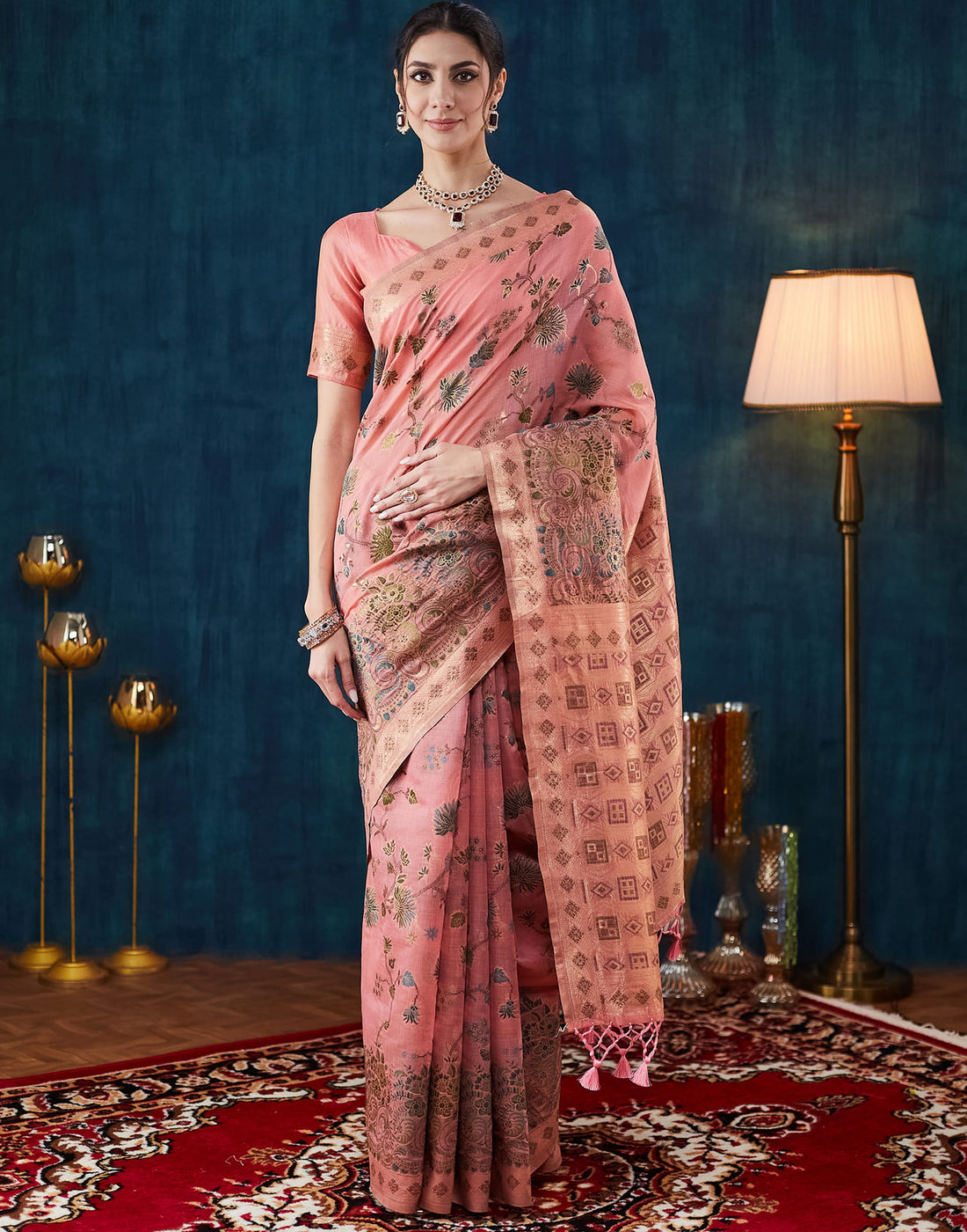 Light Pink Chanderi Weaving Woven Saree