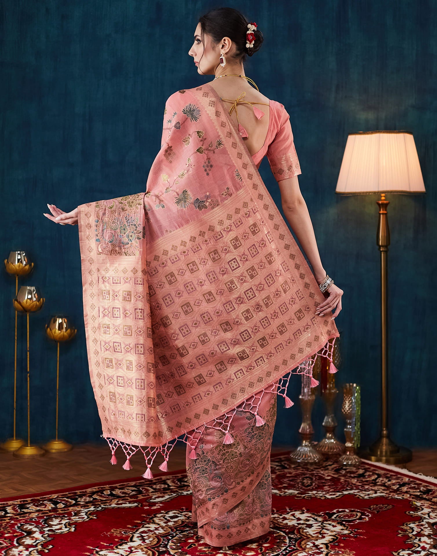 Light Pink Chanderi Weaving Woven Saree