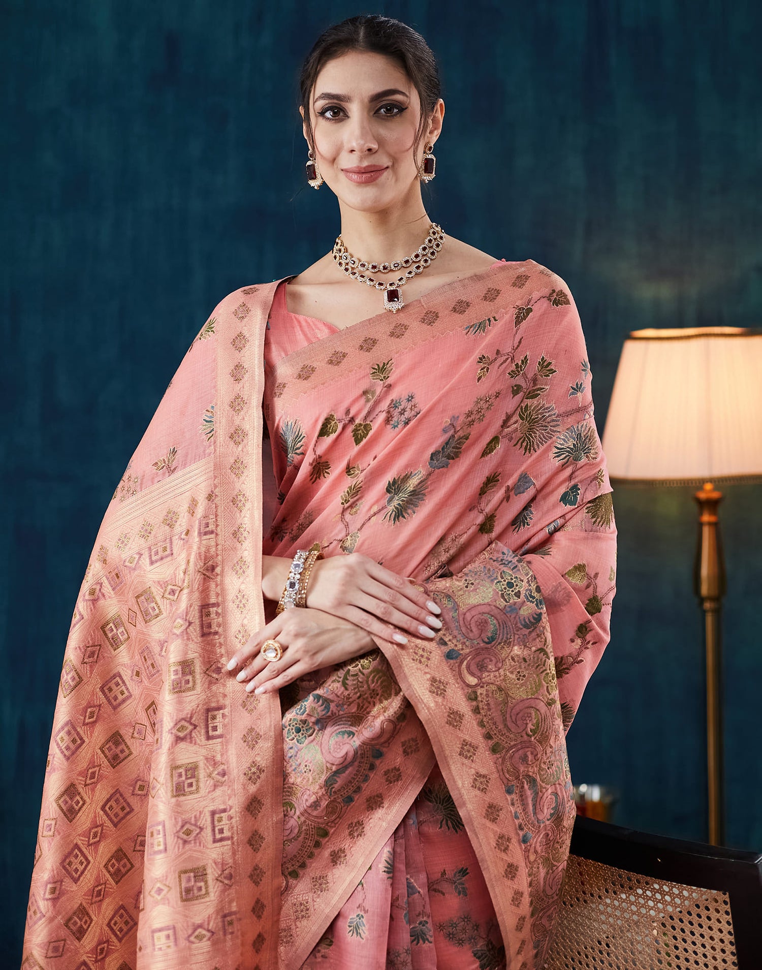 Light Pink Chanderi Weaving Woven Saree