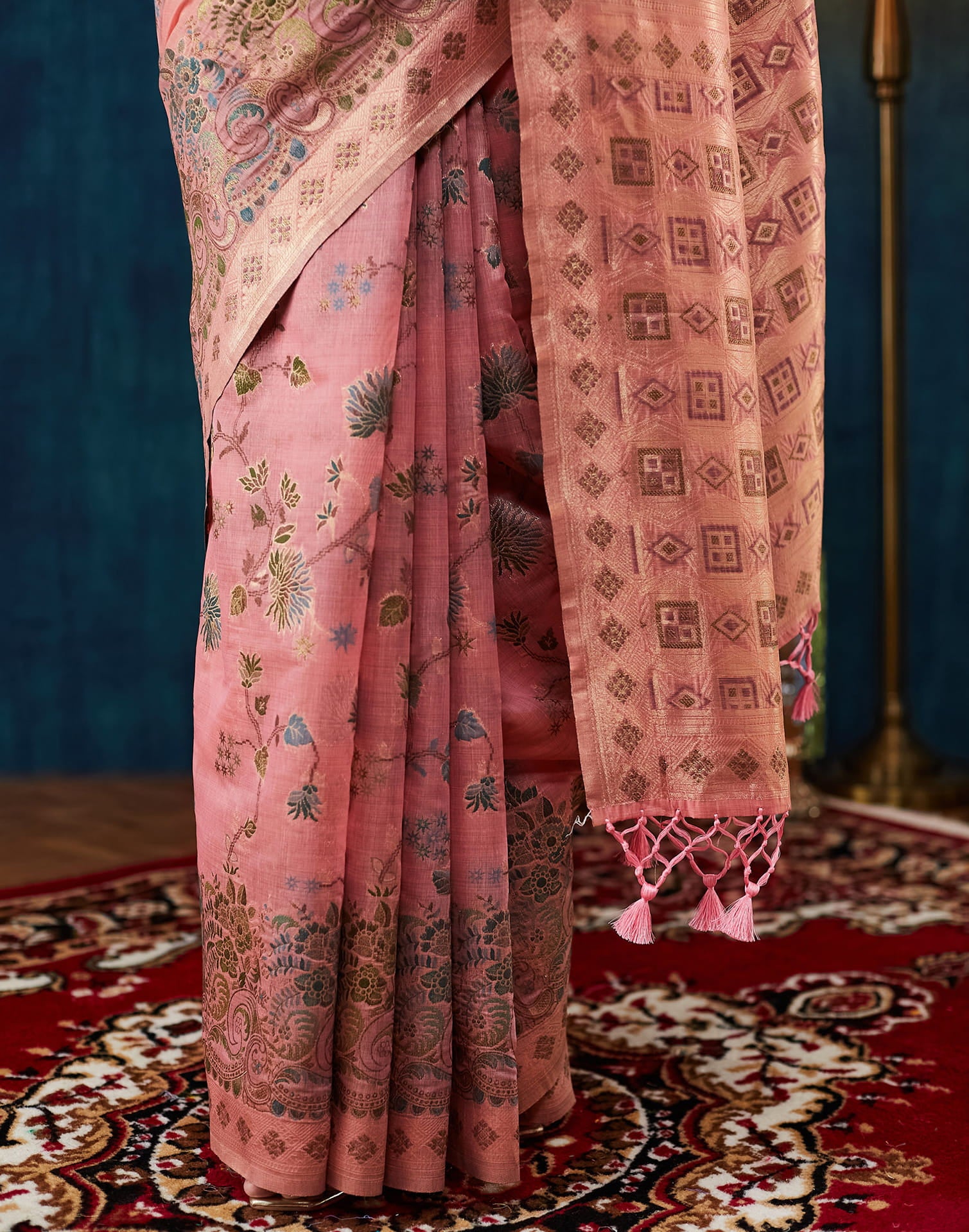 Light Pink Chanderi Weaving Woven Saree