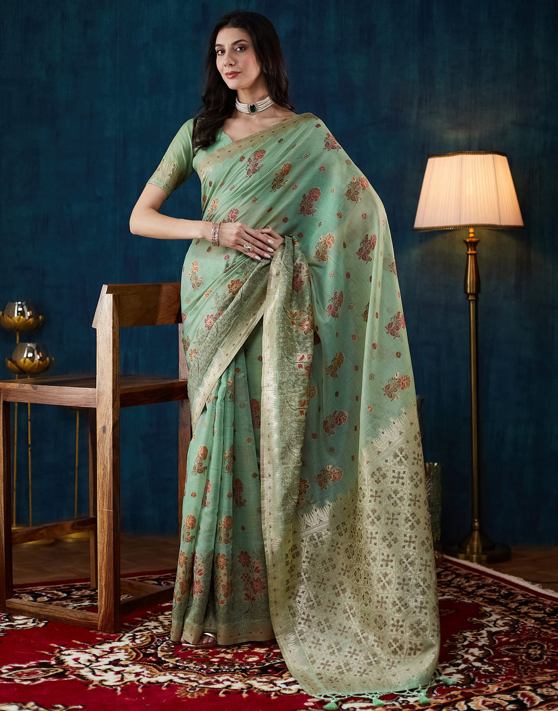 Light Pista Green Chanderi Weaving Woven Saree