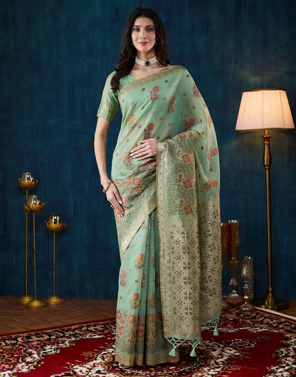 Light Pista Green Chanderi Weaving Woven Saree