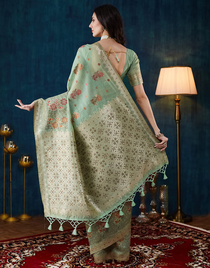 Light Pista Green Chanderi Weaving Woven Saree