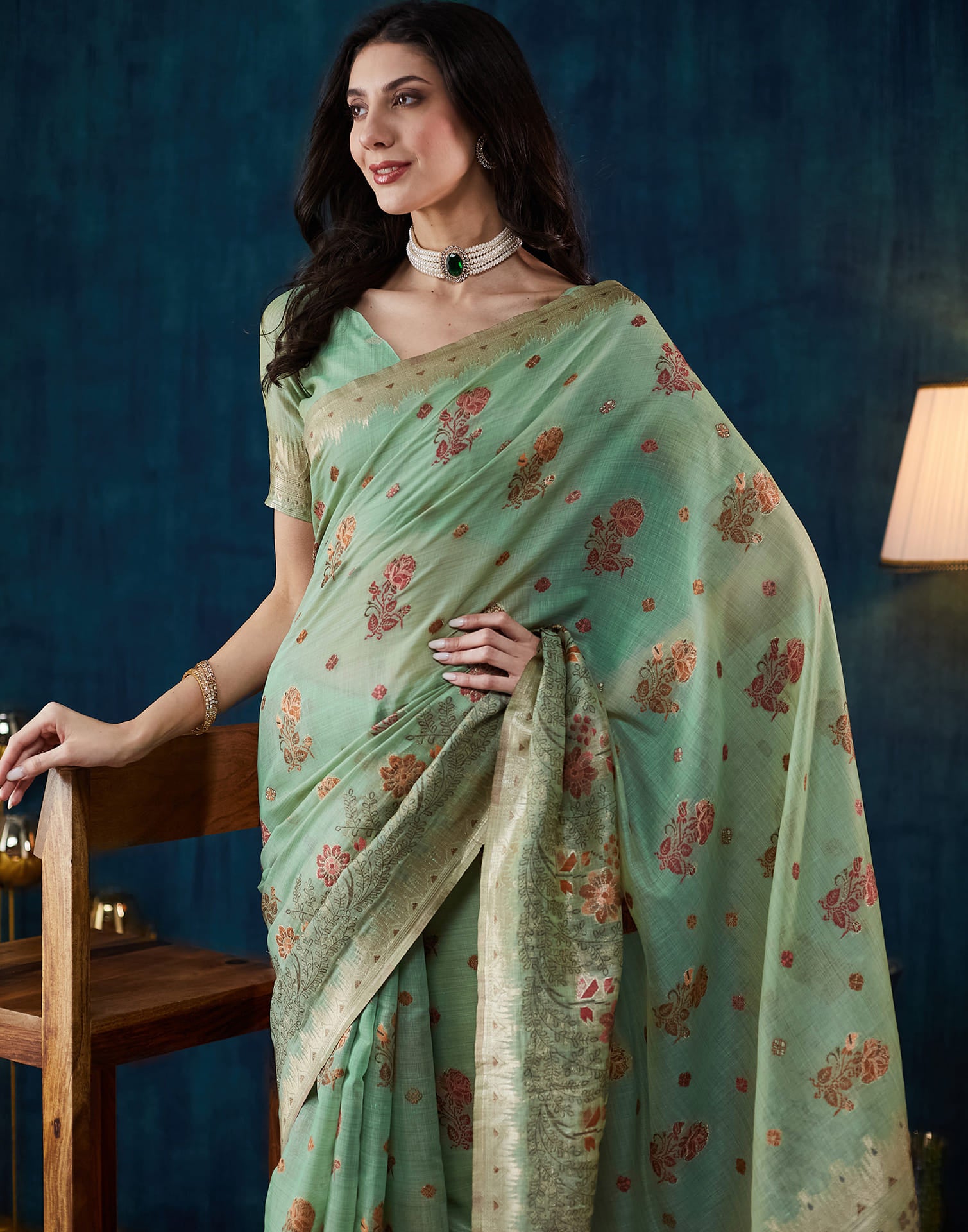 Light Pista Green Chanderi Weaving Woven Saree