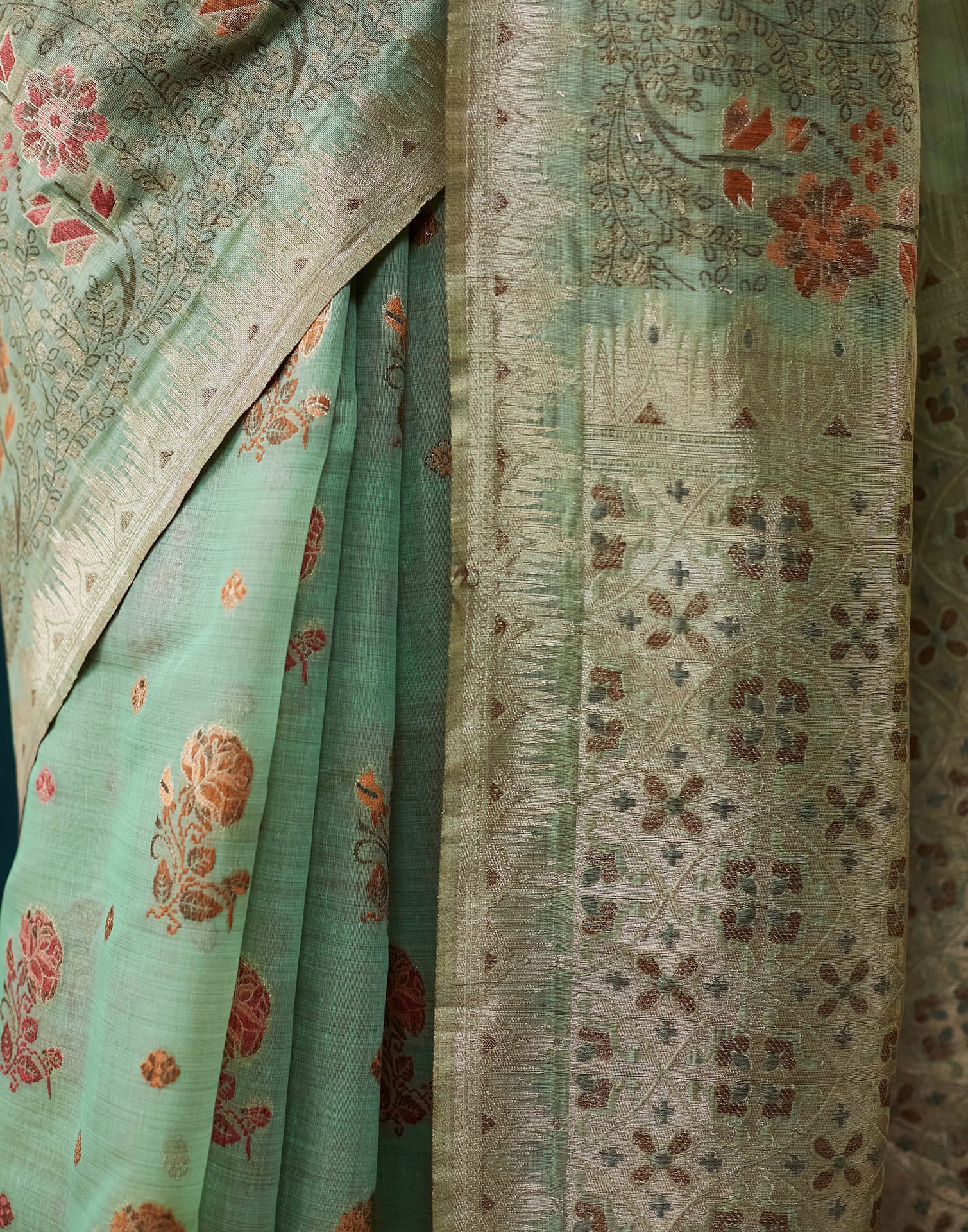 Light Pista Green Chanderi Weaving Woven Saree