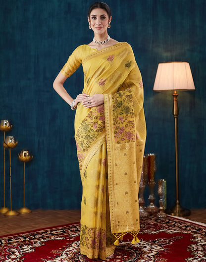 Yellow Chanderi Weaving Woven Saree