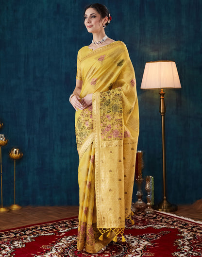 Yellow Chanderi Weaving Woven Saree