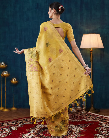 Yellow Chanderi Weaving Woven Saree