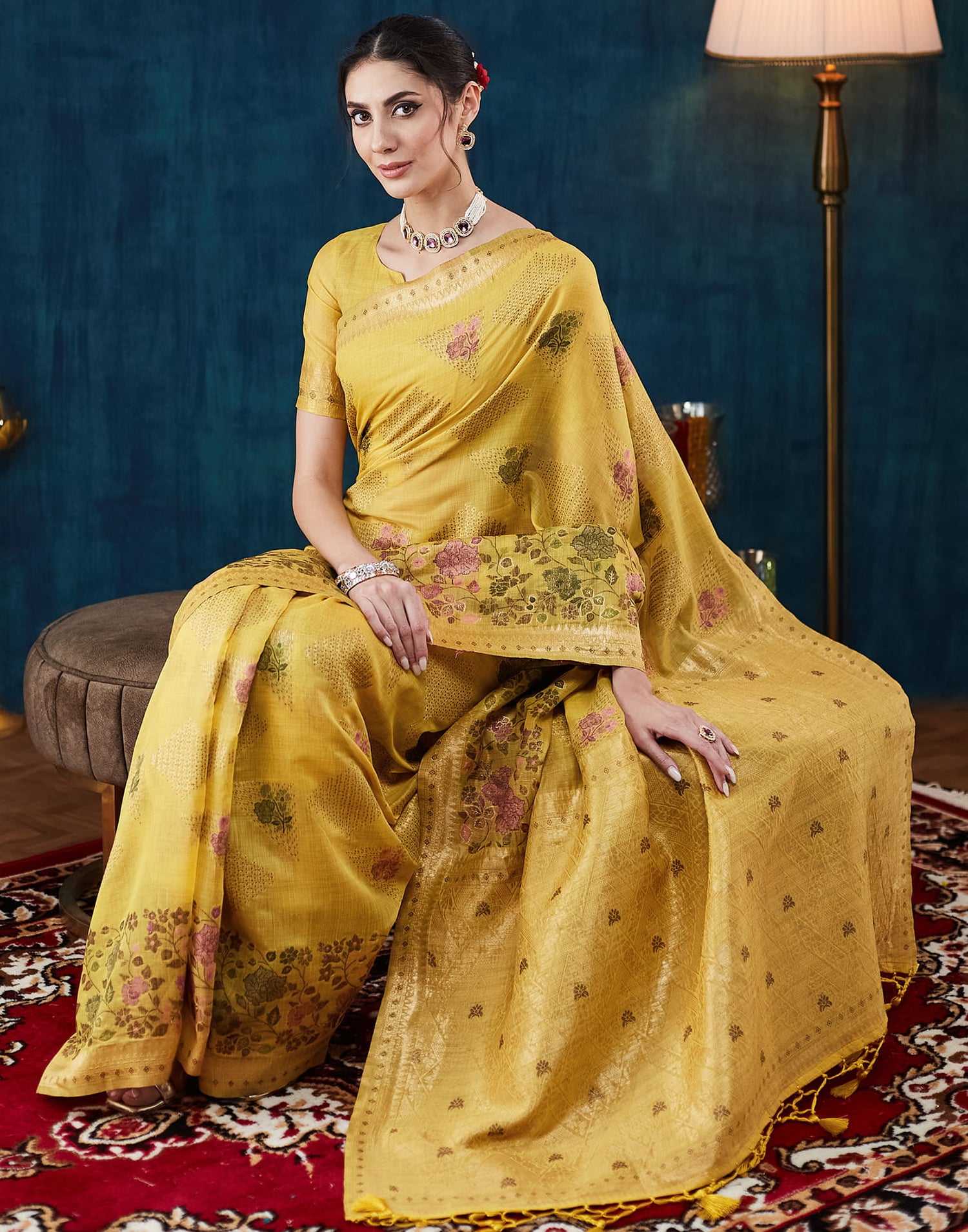 Yellow Chanderi Weaving Woven Saree