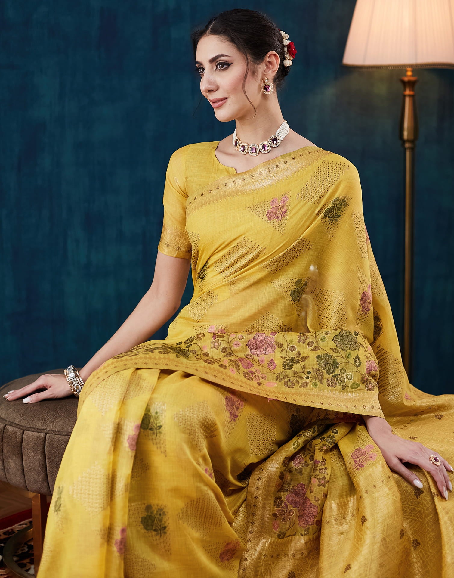 Yellow Chanderi Weaving Woven Saree