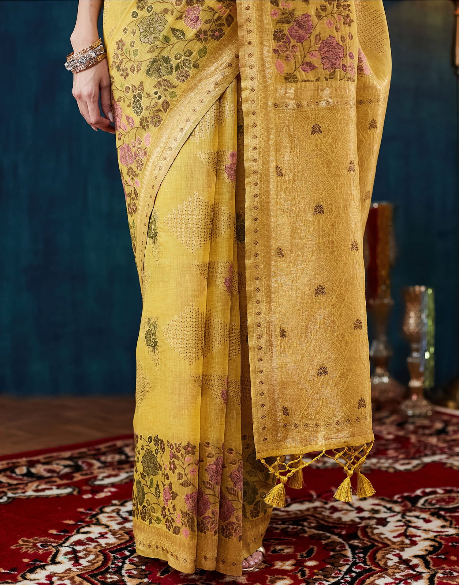 Yellow Chanderi Weaving Woven Saree