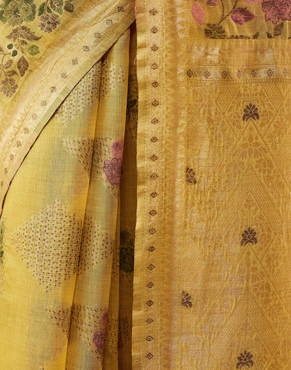 Yellow Chanderi Weaving Woven Saree