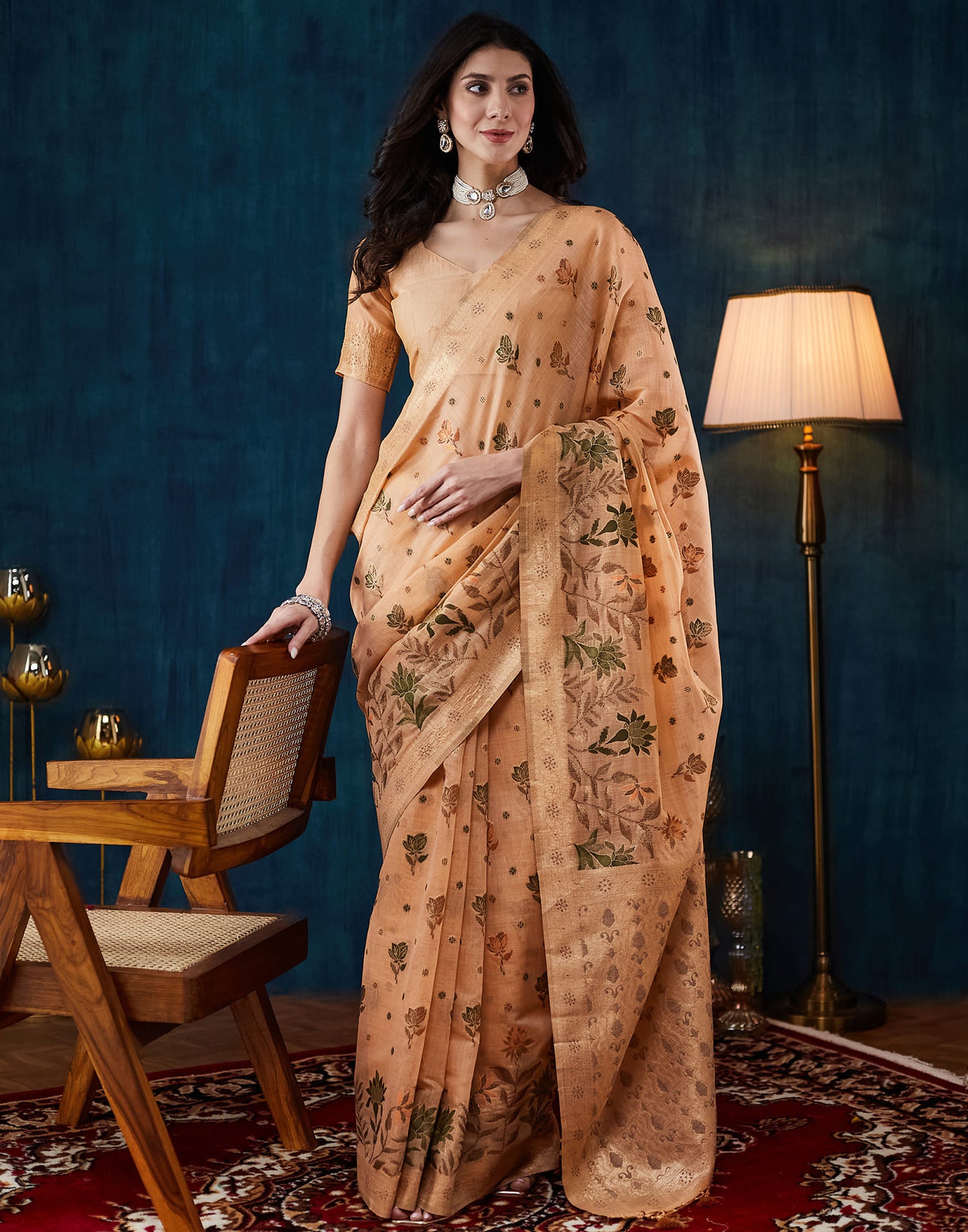 Peach Chanderi Weaving Woven Saree