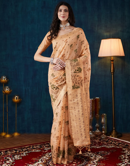 Peach Chanderi Weaving Woven Saree