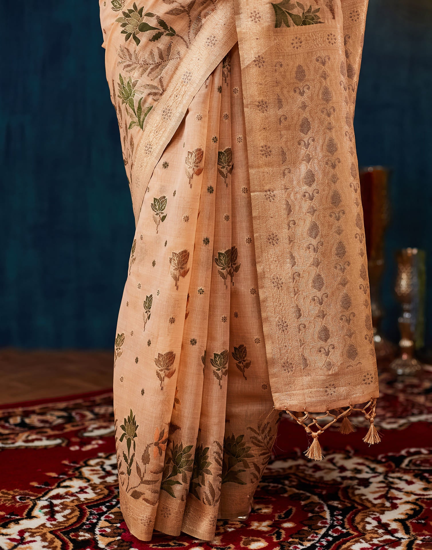 Peach Chanderi Weaving Woven Saree