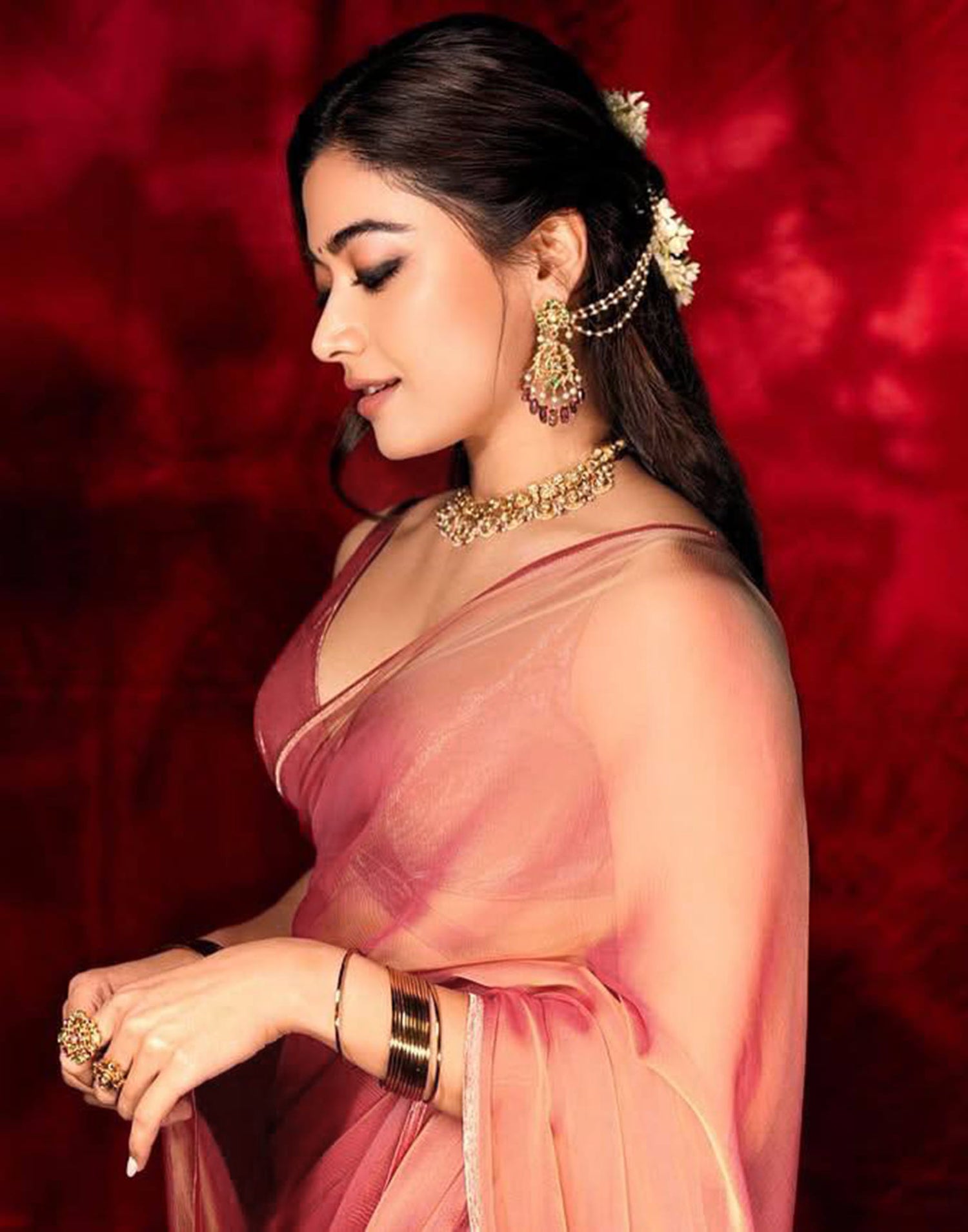 Red Tissue Silk Dyed Solid Saree