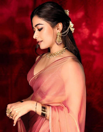 Red Tissue Silk Dyed Solid Saree