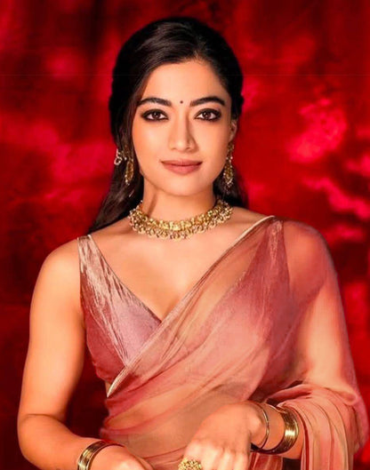 Red Tissue Silk Dyed Solid Saree