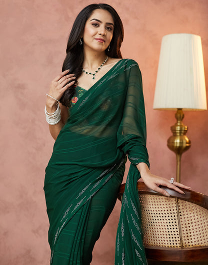 Dark Green Georgette Swarovski Embellished Saree