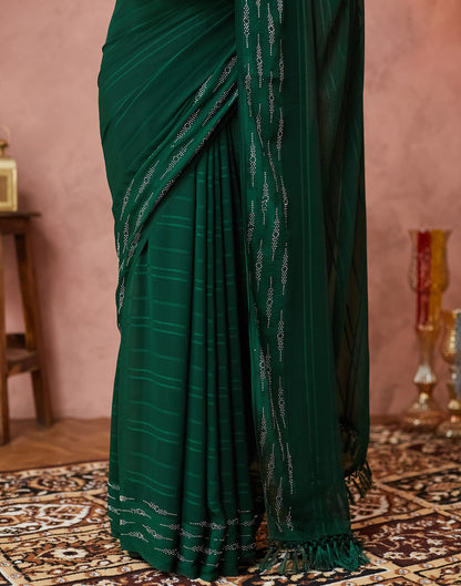 Dark Green Georgette Swarovski Embellished Saree