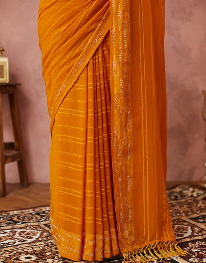 Mustard Yellow Georgette Swarovski Embellished Saree