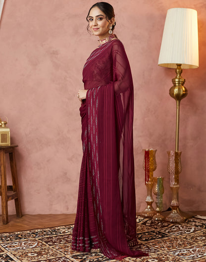 Maroon Georgette Swarovski Embellished Saree